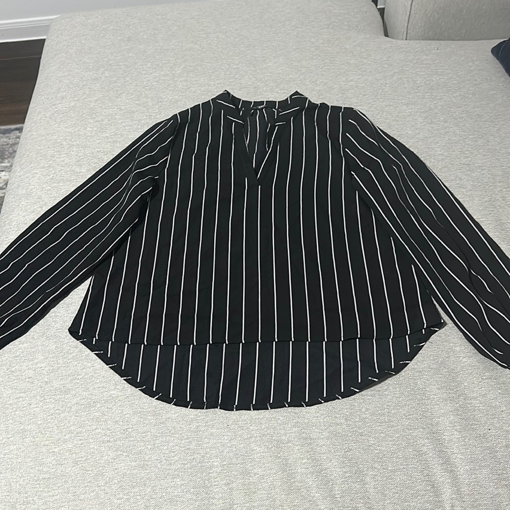 Shein Black Striped Long Sleeve V Neck Blouse